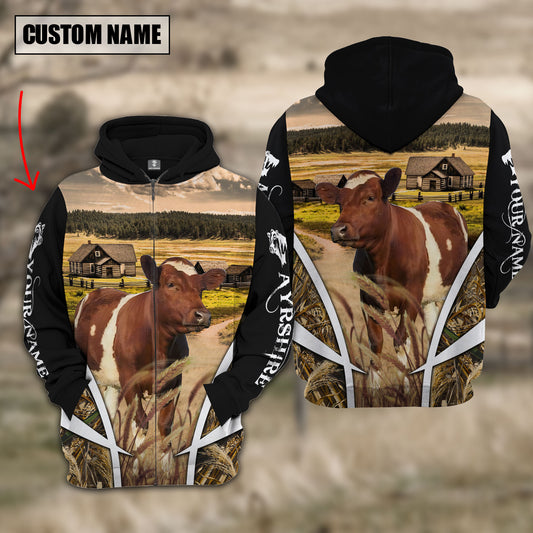 Joycorners Ayrshire No Horns Custom Name Meadow Pattern Black Hoodie