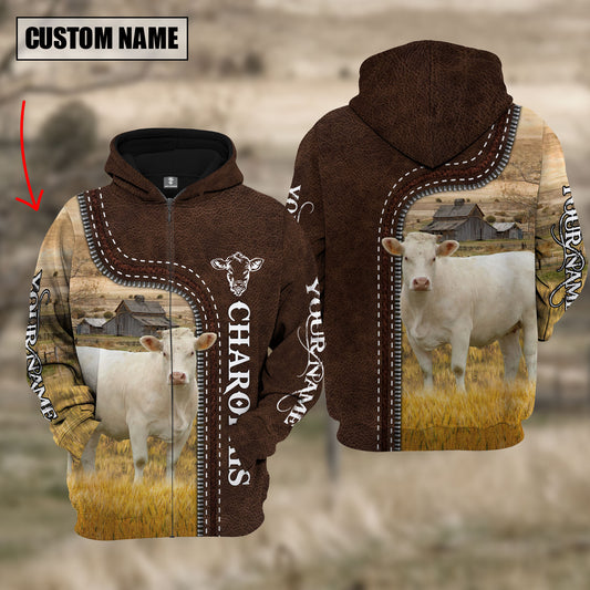 Joycorners Charolais Farming Leather Pattern Personalized 3D Hoodie