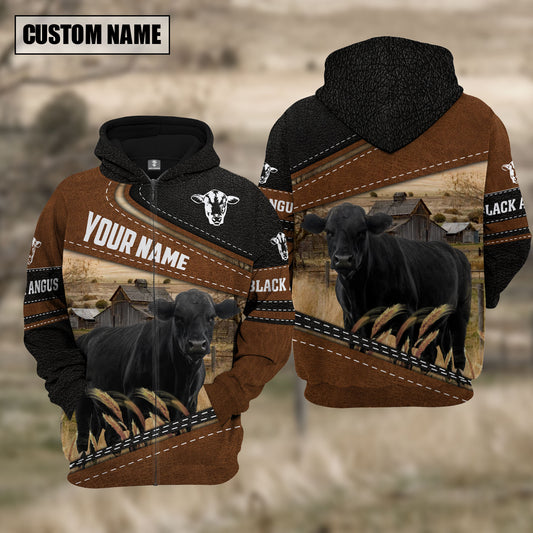 Joycorners Black Angus Cattle Leather Farm Personalized 3D Hoodie