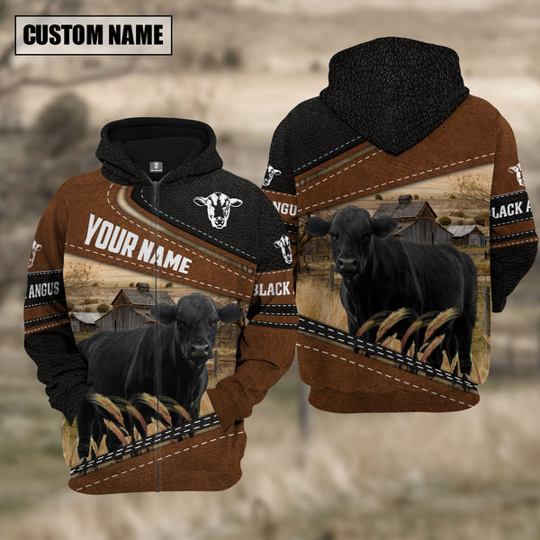 Joycorners Black Angus Cattle Leather Farm Personalized 3D Hoodie
