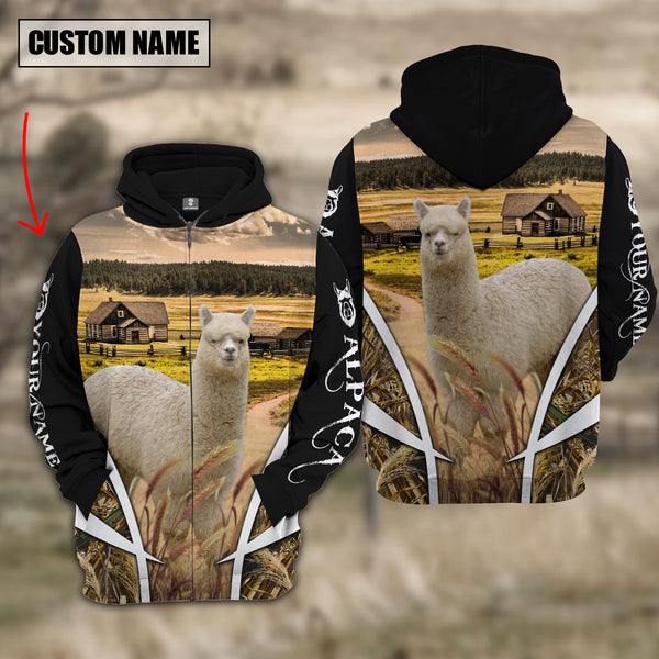 Joycorners Alpaca Custom Name Meadow Pattern Black Hoodie