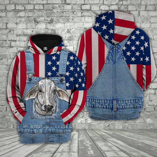 Joycorners Brahman Cattle US Flag Farm Personalized 3D Hoodie