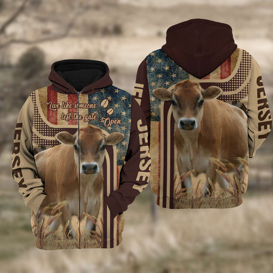 Joycorners Jersey Cattle 3D American Flag Quotation Hoodie