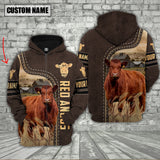 Joycorners Red Angus Cattle Brown Leather Personalized 3D Hoodie