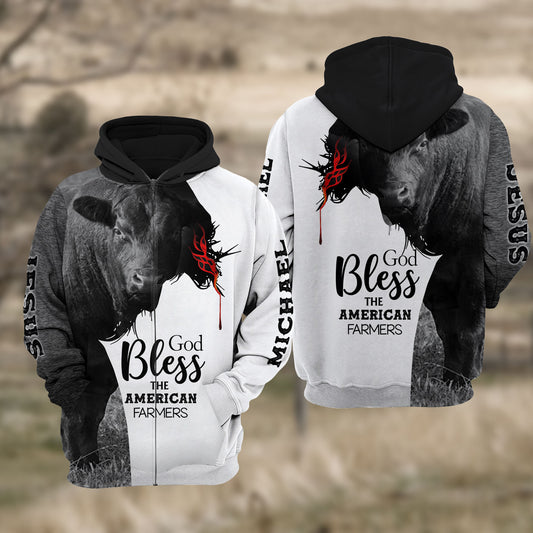 Joycorners Custom Name Black Angus Cattle Jesus Hoodie