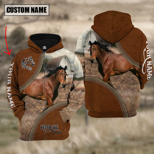 Joycorners Custom Name Horse Leather Zipper  3D Hoodie