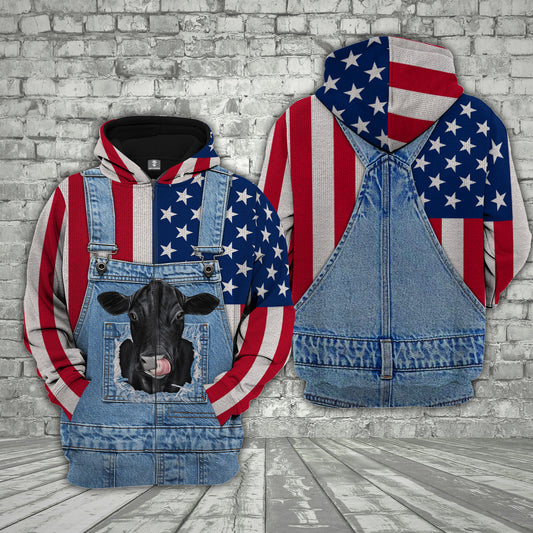 Joycorners Black Angus Cattle US Flag Farm Personalized 3D Hoodie