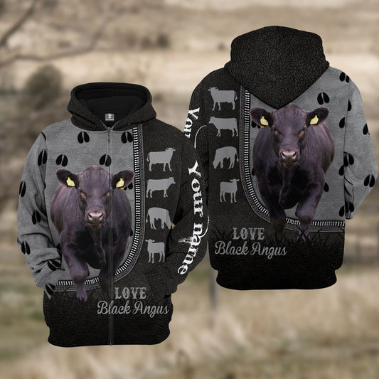 Joycorners Custom Name Black Angus Cattle Walking 3D Hoodie