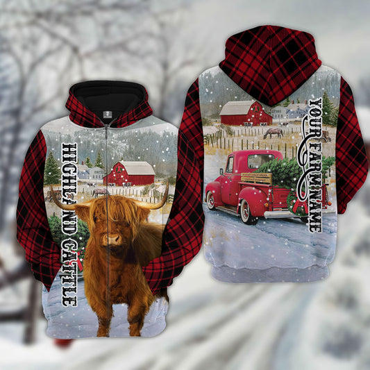 Joycorners Highland Cattle Christmas 3D Hoodie
