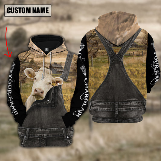 Joycorners Charolais No Horns Custom Name Overalls Hoodie