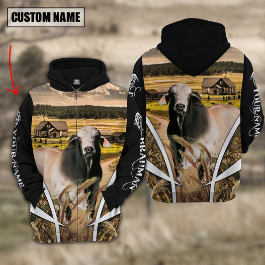 Joycorners Brahman Custom Name Meadow Pattern Black Hoodie