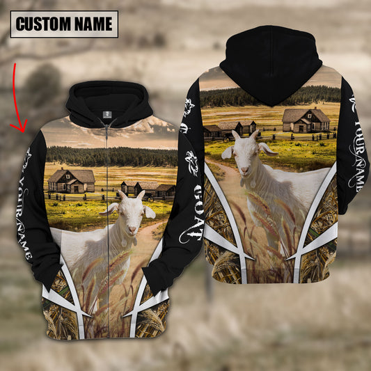 Joycorners Goat Custom Name Meadow Pattern Black Hoodie