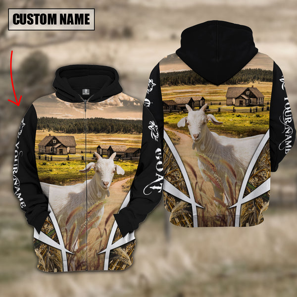 Joycorners Goat Custom Name Meadow Pattern Black Hoodie