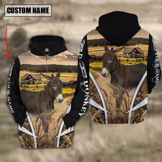 Joycorners Donkey Custom Name Meadow Pattern Black Hoodie
