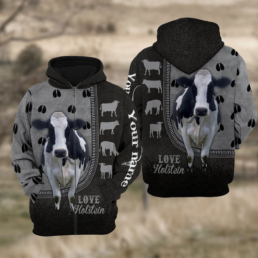 Joycorners Custom Name Holstein Cattle Walking 3D Hoodie