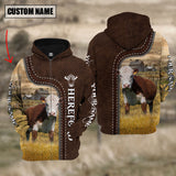 Joycorners Hereford Farming Leather Pattern Personalized 3D Hoodie