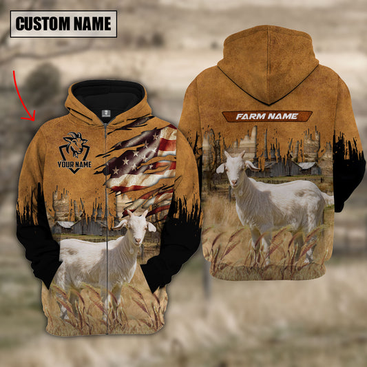 Joycorners Goat Custom Name US FLAG Pattern Hoodie