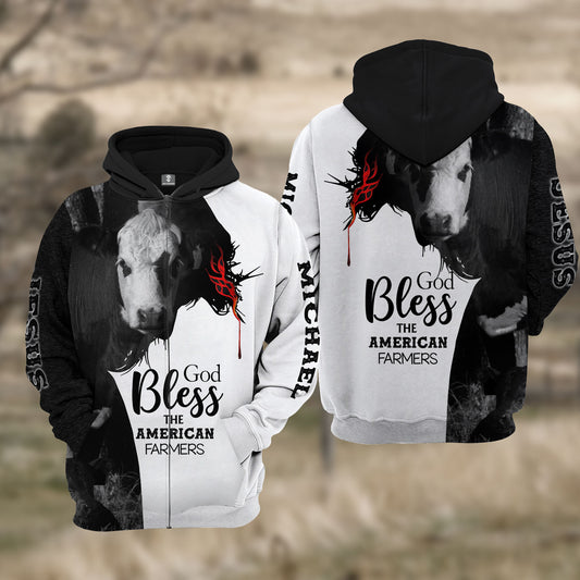 Joycorners Custom Name Black Baldy Cattle 3D JESUS Blessing Hoodie