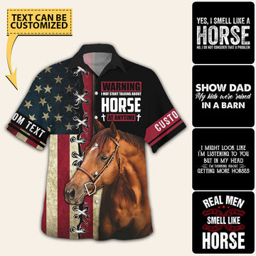 JoyCorners Custom Text Horse With United States Flag Independence Day Hawaiian Shirt