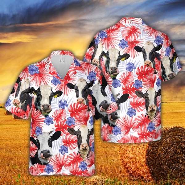 Joycorners American Colors Holstein Friesian Cattle All Printed 3D Hawaiian Shirt