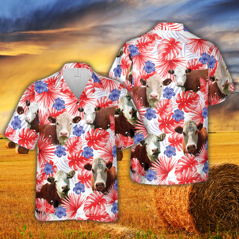 Joycorners American Colors Herefold Cattle All Printed 3D Hawaiian Shirt
