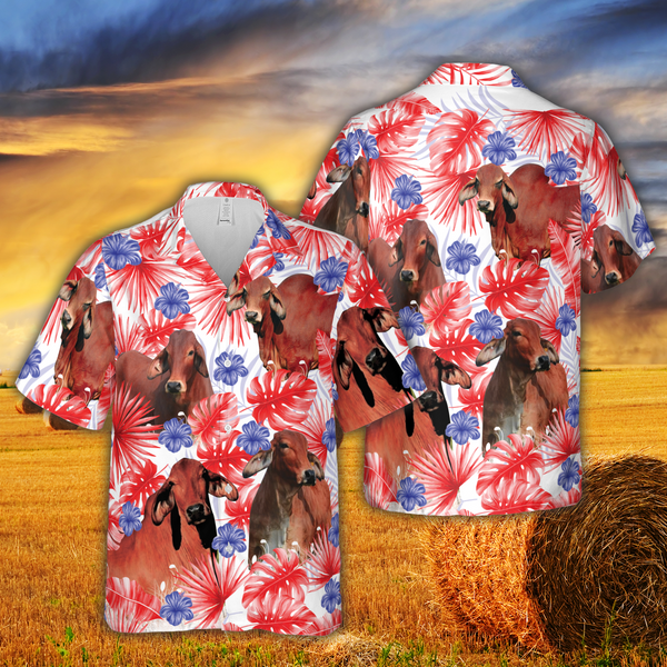 Joycorners American Colors Red Brahman Cattle All Printed 3D Hawaiian Shirt