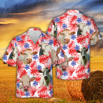 Joycorners American Colors Charolais Cattle All Printed 3D Hawaiian Shirt