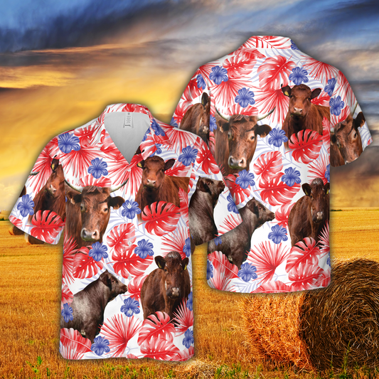 Joycorners American Colors Shorthorn Cattle All Printed 3D Hawaiian Shirt