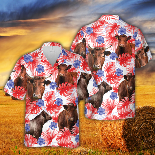 Joycorners American Colors Shorthorn Cattle All Printed 3D Hawaiian Shirt