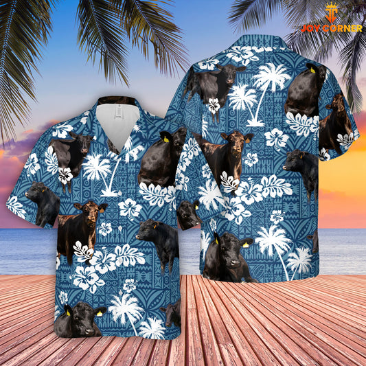 Joycorners Black Angus Blue Tribal All Over Printed 3D Hawaiian Shirt