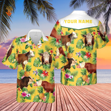 Joycorners Personalized Name Hereford Cattle Pineapples All Over Printed 3D Hawaiian Shirt