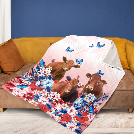 JoyCorners Red Floral Red Angus For Cattle Lover All Printed 3D Blanket