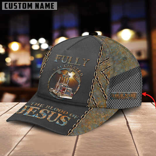 Joycorners Personalized Name Vaccinated By Blood Of Jesus Yellow Trucker Classic Cap 2023