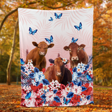 JoyCorners Red Floral Red Angus For Cattle Lover All Printed 3D Blanket