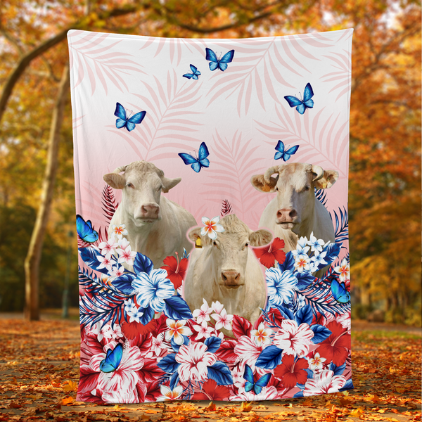JoyCorners Red Floral Charolais For Cattle Lover All Printed 3D Blanket