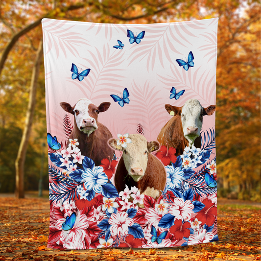 JoyCorners Red Floral Hereford For Cattle Lover All Printed 3D Blanket