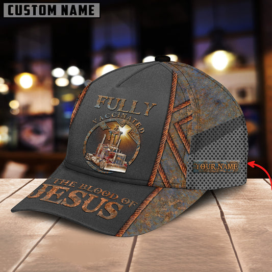 Joycorners Personalized Name Vaccinated By Blood Of Jesus Red Trucker Classic Cap 2023