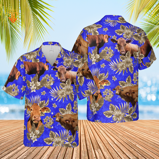 Joycorners Red Angus Cattle Lovers Aloha Pattern All Over Printed 3D Hawaiian shirt
