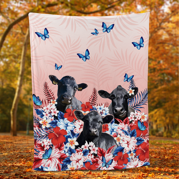 JoyCorners Red Floral Black Angus For Cattle Lover All Printed 3D Blanket