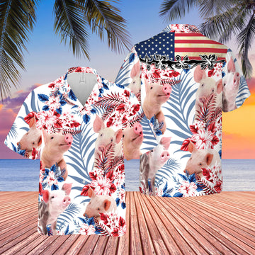 Joycorners United States Flag Hawaiian Theme For Pig Lovers All 3D Printed Hawaiian shirt