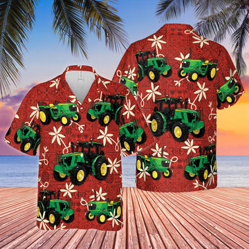 Joycorners Tractors Red Pattern All Over Printed 3D Hawaiian Shirt