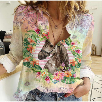 Joycorners Horse Flowers Frame All Over Printed 3D Casual shirt