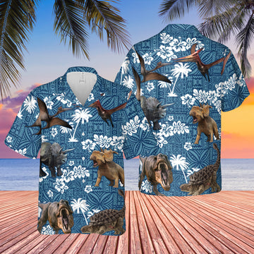 Joycorners DINOSAUR Blue Tribal All Over Printed 3D Hawaiian Shirt