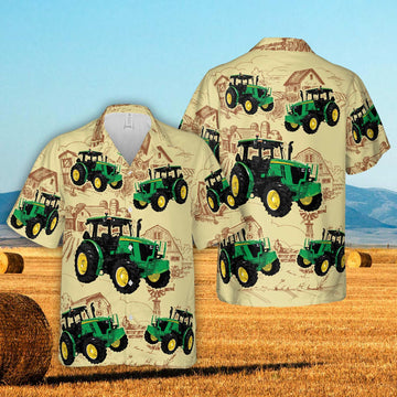 Joycorners Tractors Farm Drawing All Over Printed 3D Hawaiian Shirt