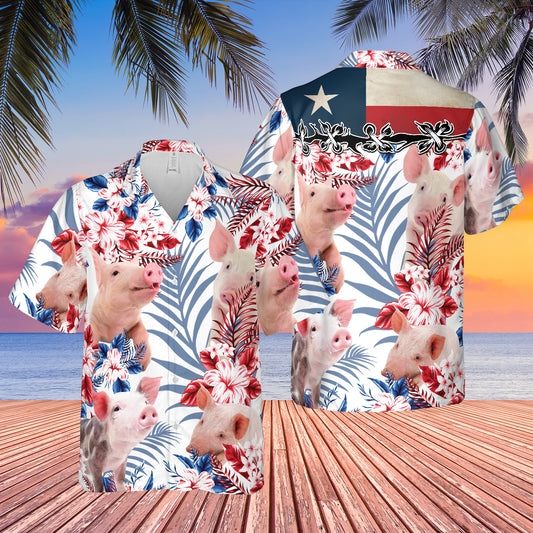 Joycorners Texas Flag Hawaiian Theme For Pig Lovers All 3D Printed Hawaiian shirt