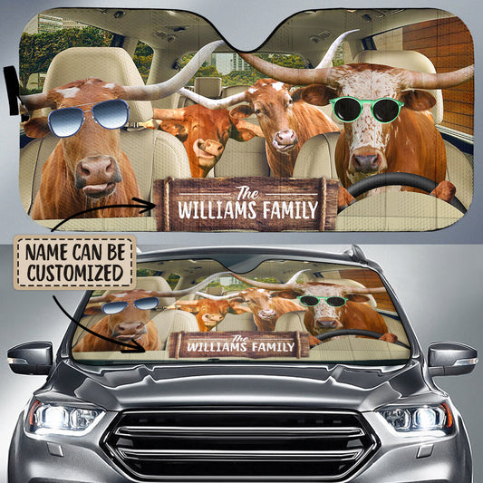 Joycorners Personalized Name TX Longhorn Car All Over Printed 3D Sun Shade