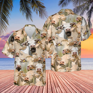 Joycorners Herd Of Charolais All Over Printed 3D Hawaiian Shirt