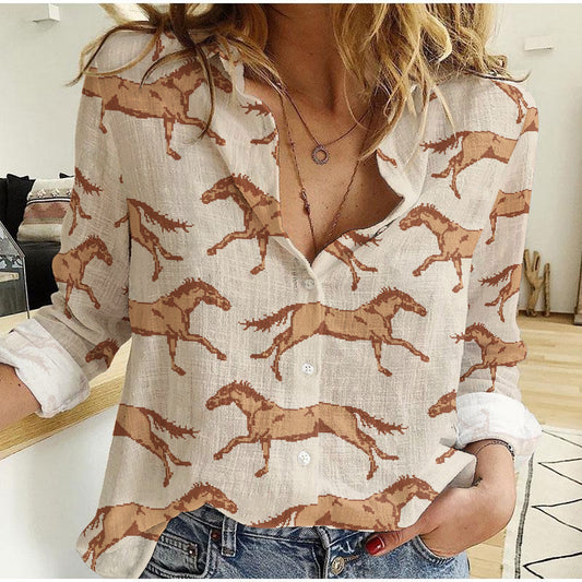 Joycorners White And Brown Running Horse Collection All Printed 3D Casual Shirt