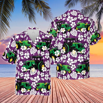 Joycorners Tractors Tropical Plants Purple All Over Printed 3D Hawaiian Shirt