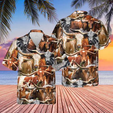 Joycorners Herd Of Texas Longhorn All Over Printed 3D Hawaiian Shirt